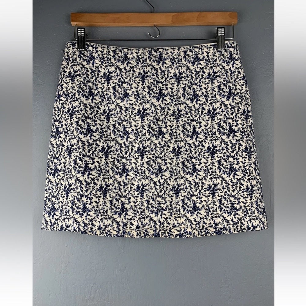 Madewell Sz 6 Blue White Floral Printed Textured Casual Mini Skirt